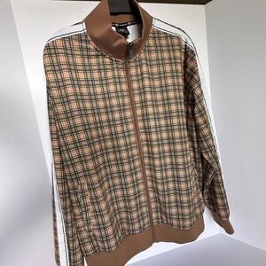 Jian Wang Mens XL Track Jacket Plaid‎ Print Full Zip Long Sleeve